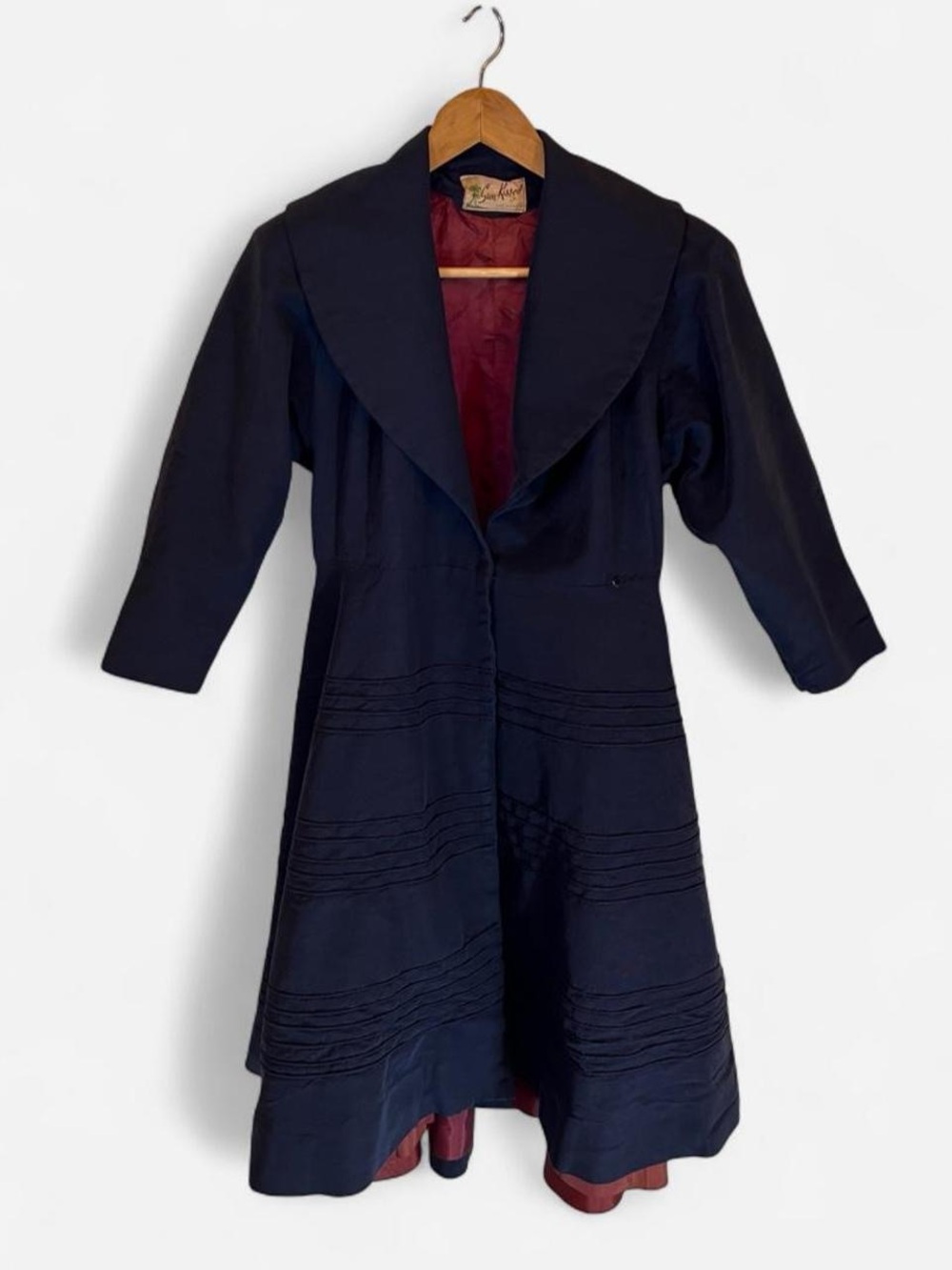 1950s True Vintage Sun Kissed Navy Blue Swing Coat with Wide Collar